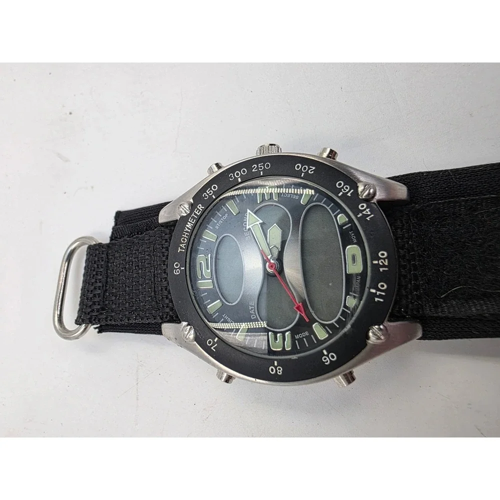 Athletic Works Mens Ana-Digi Watch‎ Black Nylon Strap 3ATM Water Resistant 3338